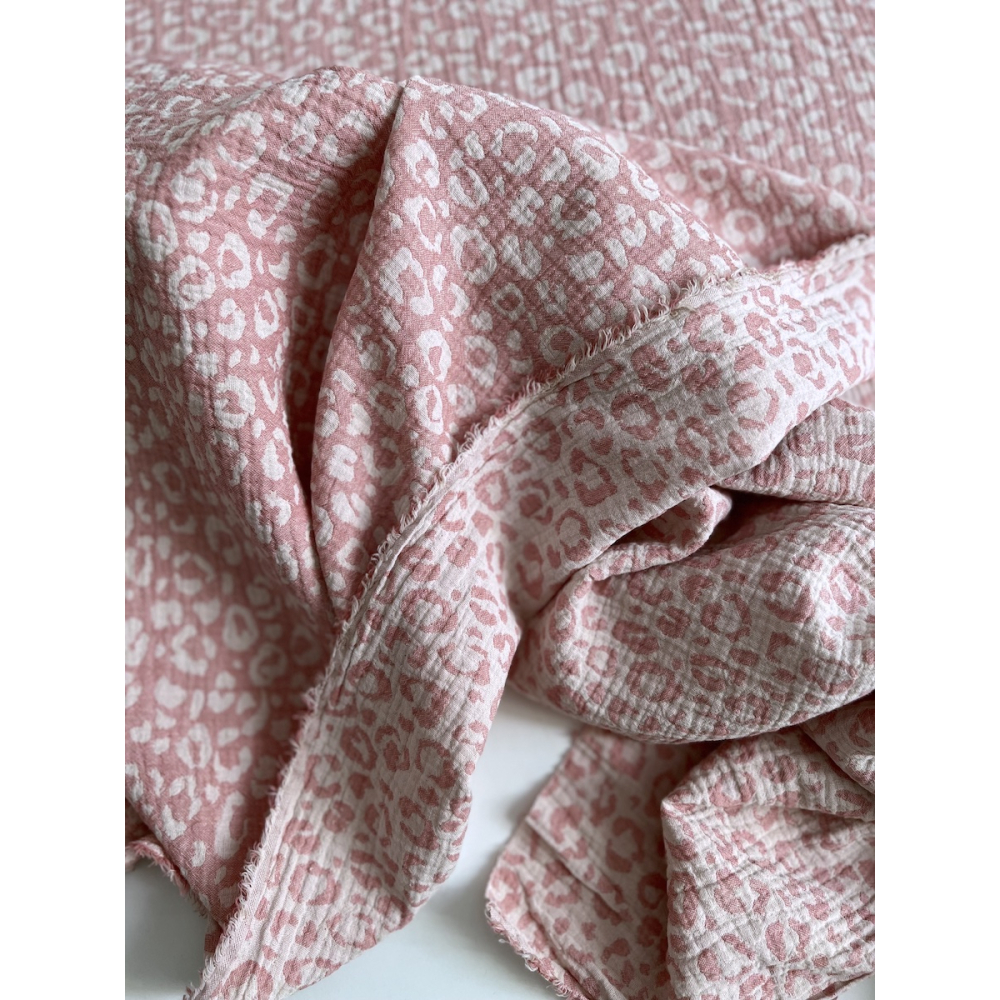 Tissu Double Gaze Coton Jacquard Graou Livia Rose Cru Rose R Versible