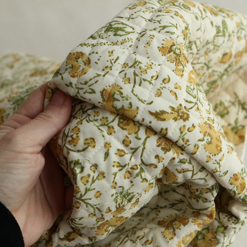 Karishma jaune - Tissu indien matelassé double face coton hand block largeur 100cm