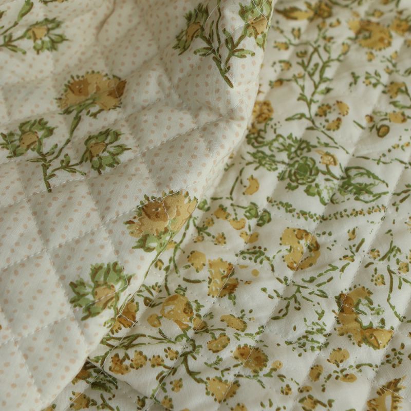 Karishma jaune - Tissu indien matelassé double face coton hand block largeur 100cm