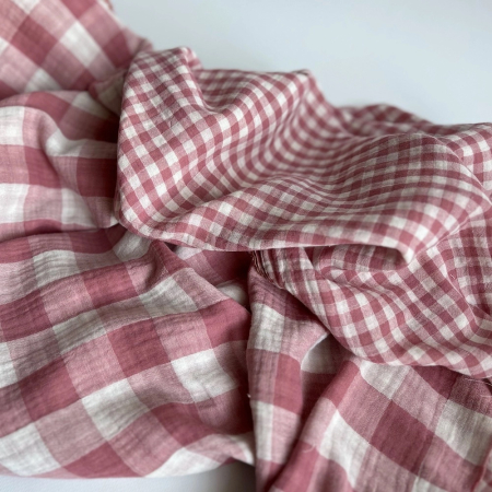 Double gaze de coton vichy réversible framboise / blanc Qualité Oeko-tex - 1 Double gaze de coton vichy réversible framboise / blanc Qualité Oeko-tex - 1