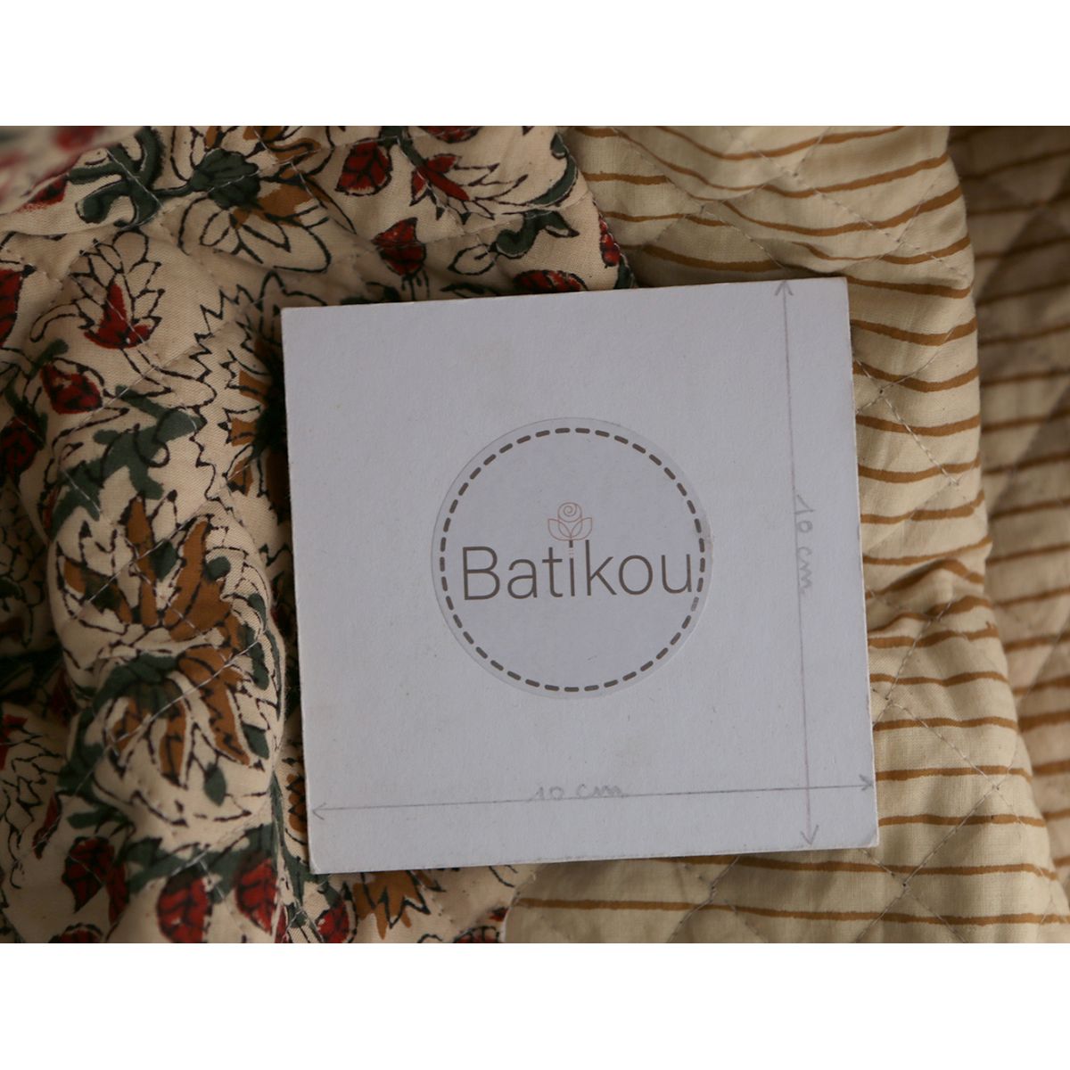 Nisha & rayures - Tissu indien matelassé double face coton hand block teal largeur 100cm