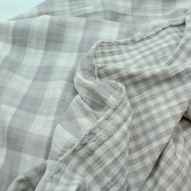 Double gaze de coton double face réversible vichy gris perle Double gaze de coton double face réversible vichy gris perle