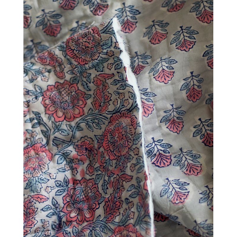 Abila - Tissu indien matelassé double face coton hand block teal largeur 100cm Abila - Tissu indien matelassé double face coton hand block teal largeur 100cm