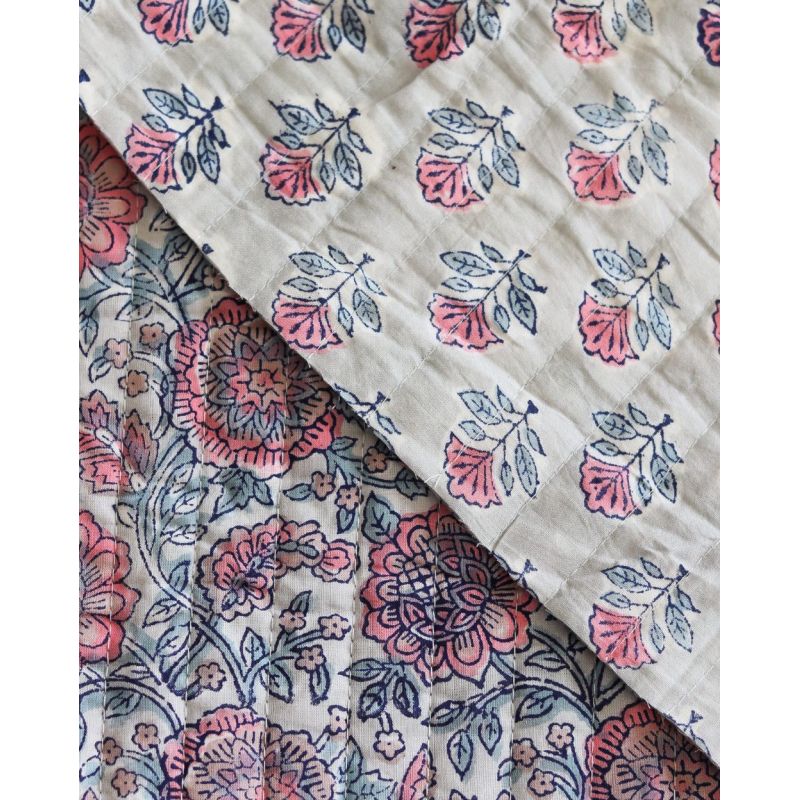 Abila - Tissu indien matelassé double face coton hand block teal largeur 100cm Abila - Tissu indien matelassé double face coton hand block teal largeur 100cm
