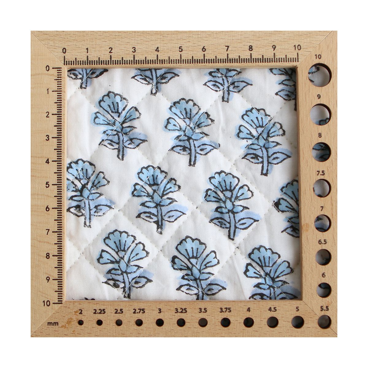 Amayra - Tissu indien matelassé double face coton hand block teal largeur 100cm