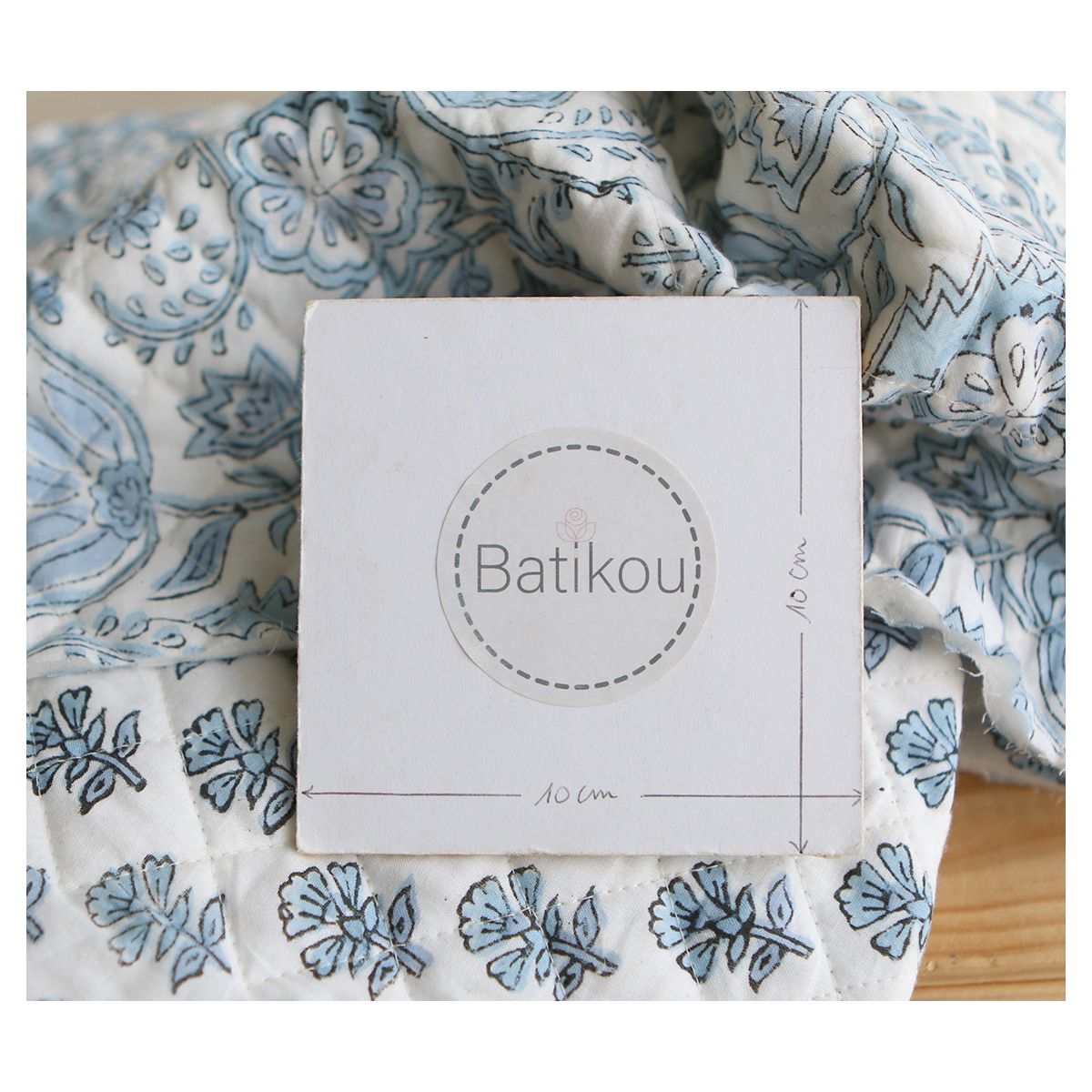 Amayra - Tissu indien matelassé double face coton hand block teal largeur 100cm