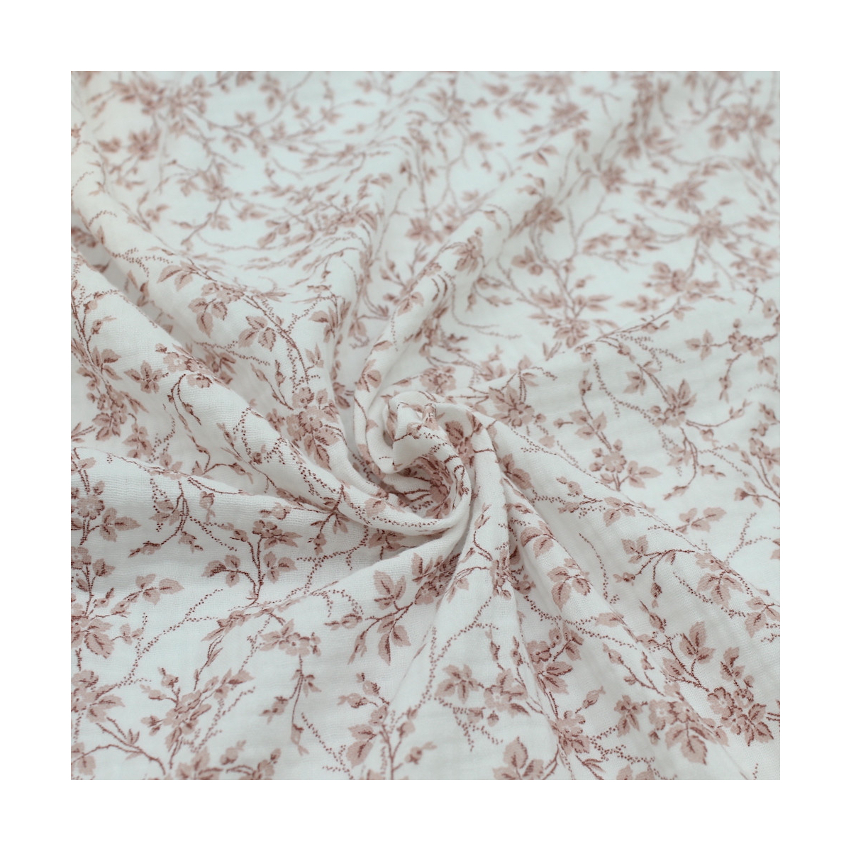 Adele - Double gaze de coton BIO motif fleuri vieux rose Adele - Double gaze de coton BIO motif fleuri vieux rose