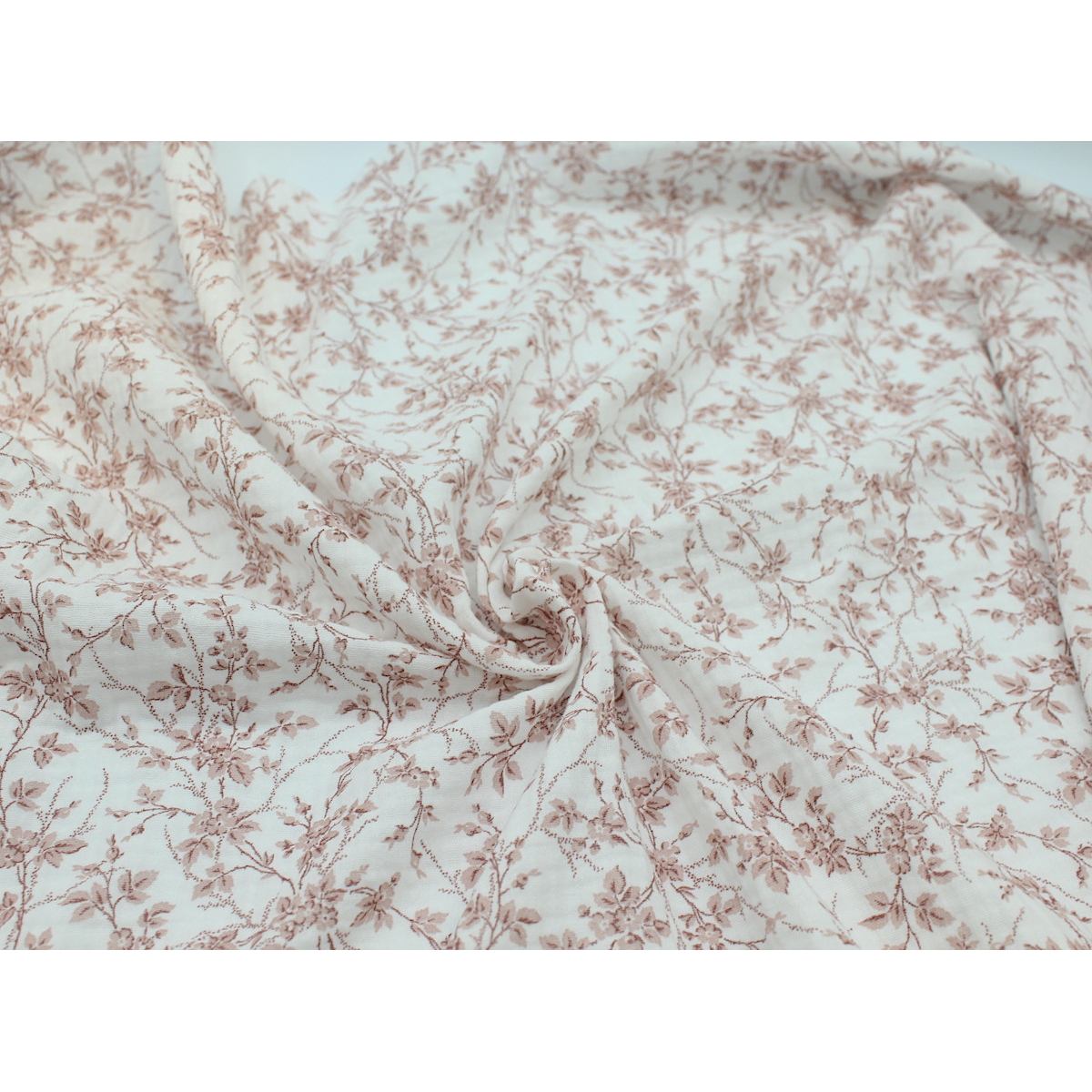 Adele - Double gaze de coton BIO motif fleuri vieux rose Adele - Double gaze de coton BIO motif fleuri vieux rose