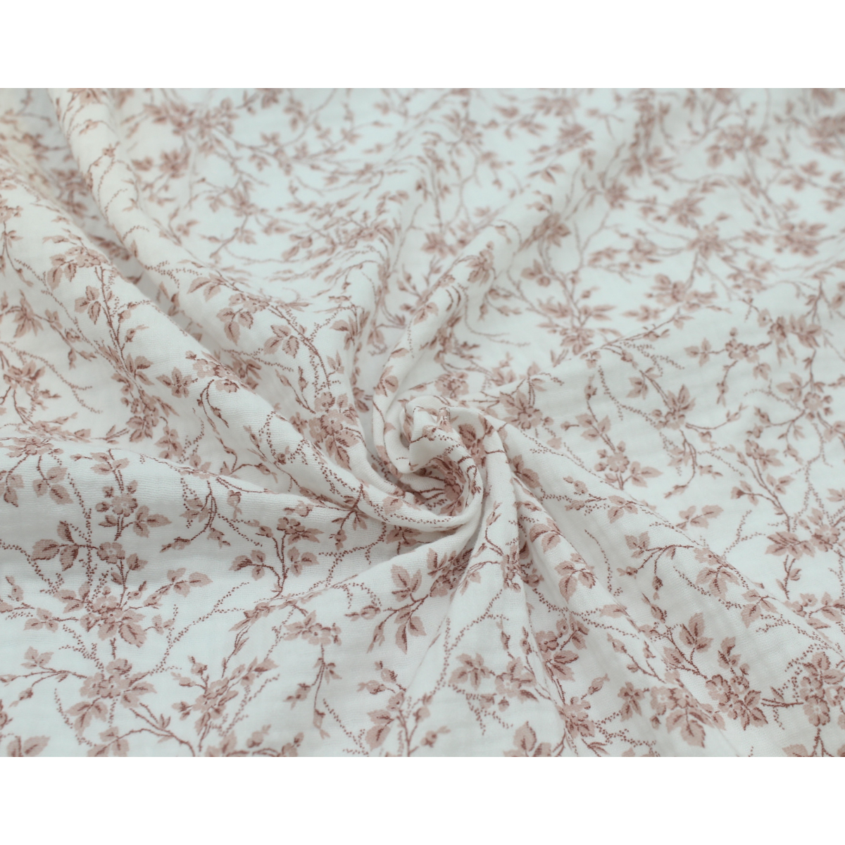 Adele - Double gaze de coton BIO motif fleuri vieux rose Adele - Double gaze de coton BIO motif fleuri vieux rose