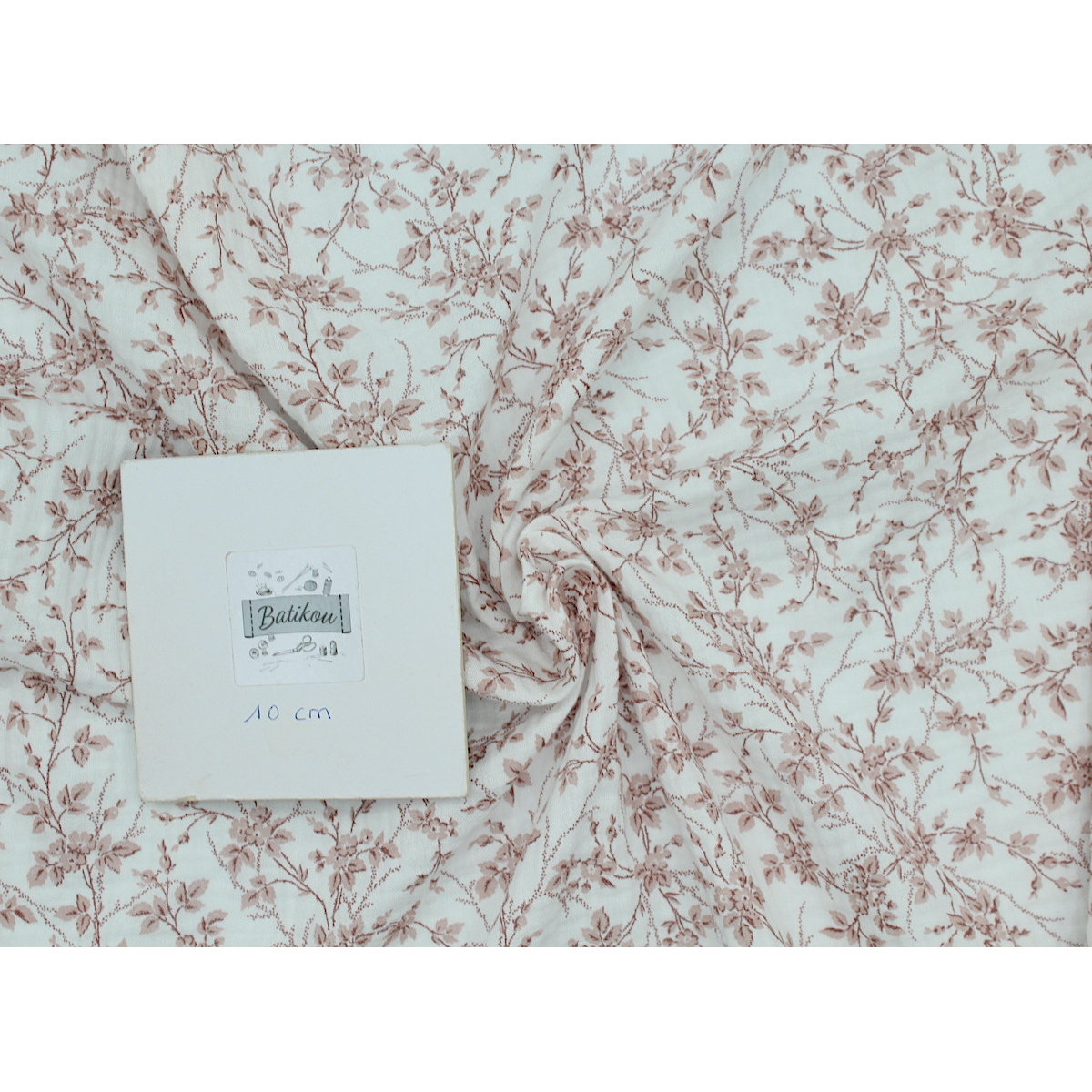 Adele - Double gaze de coton BIO motif fleuri vieux rose Adele - Double gaze de coton BIO motif fleuri vieux rose