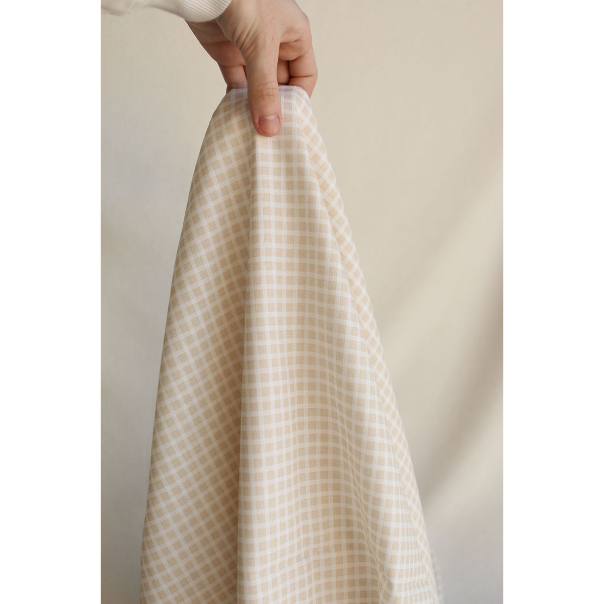 Paul - Tissu lin coton quadrillage 6mm blanc lait et beige Paul - Tissu lin coton quadrillage 6mm blanc lait et beige