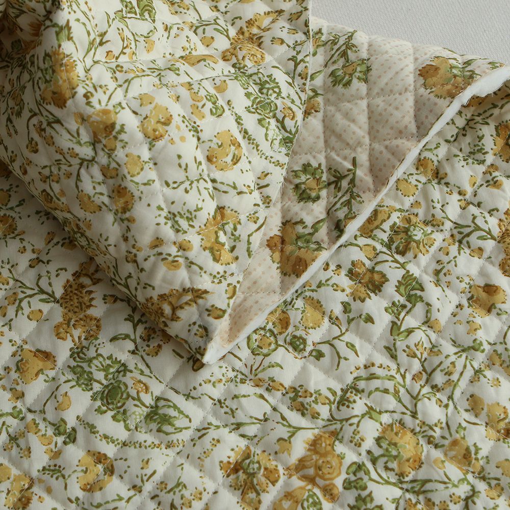 Karishma jaune - Tissu indien matelassé double face coton hand block largeur 100cm