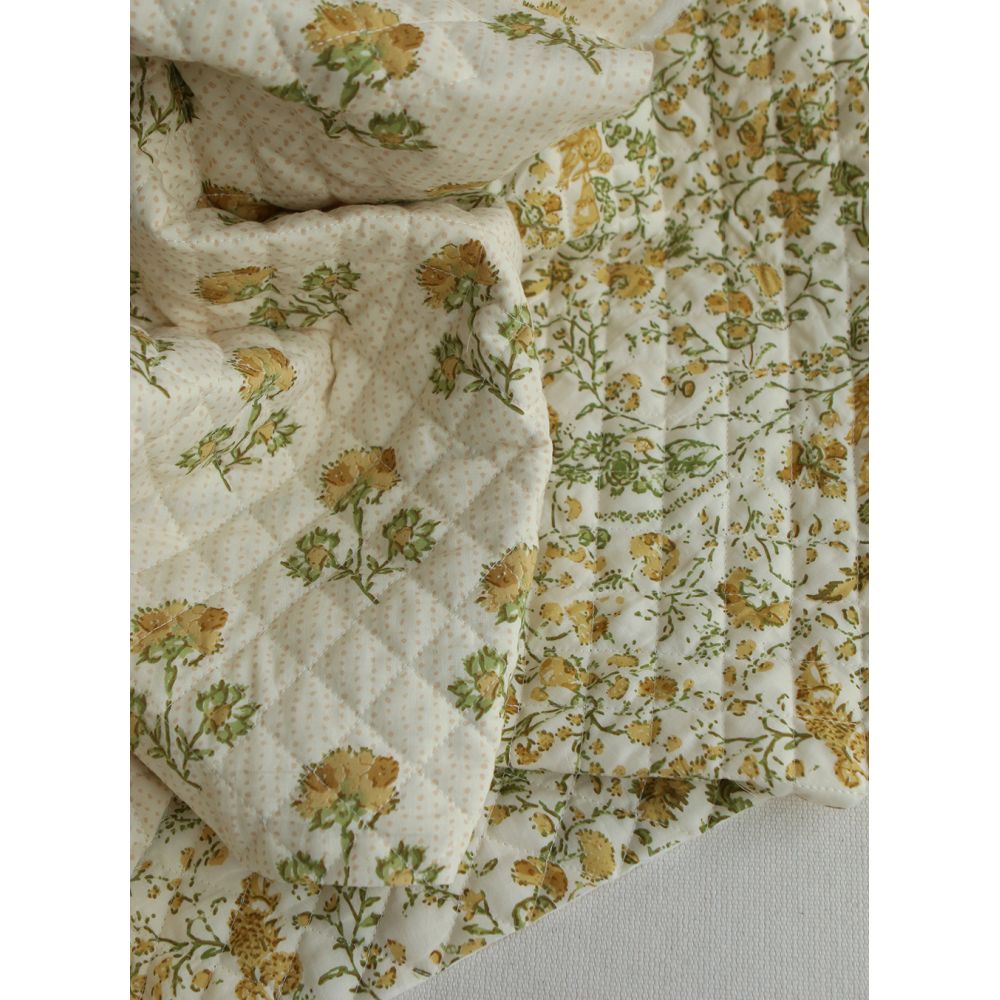 Karishma jaune - Tissu indien matelassé double face coton hand block largeur 100cm