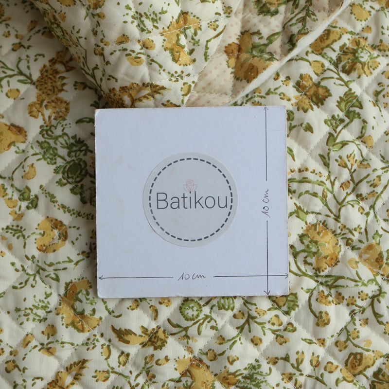 Karishma jaune - Tissu indien matelassé double face coton hand block largeur 100cm