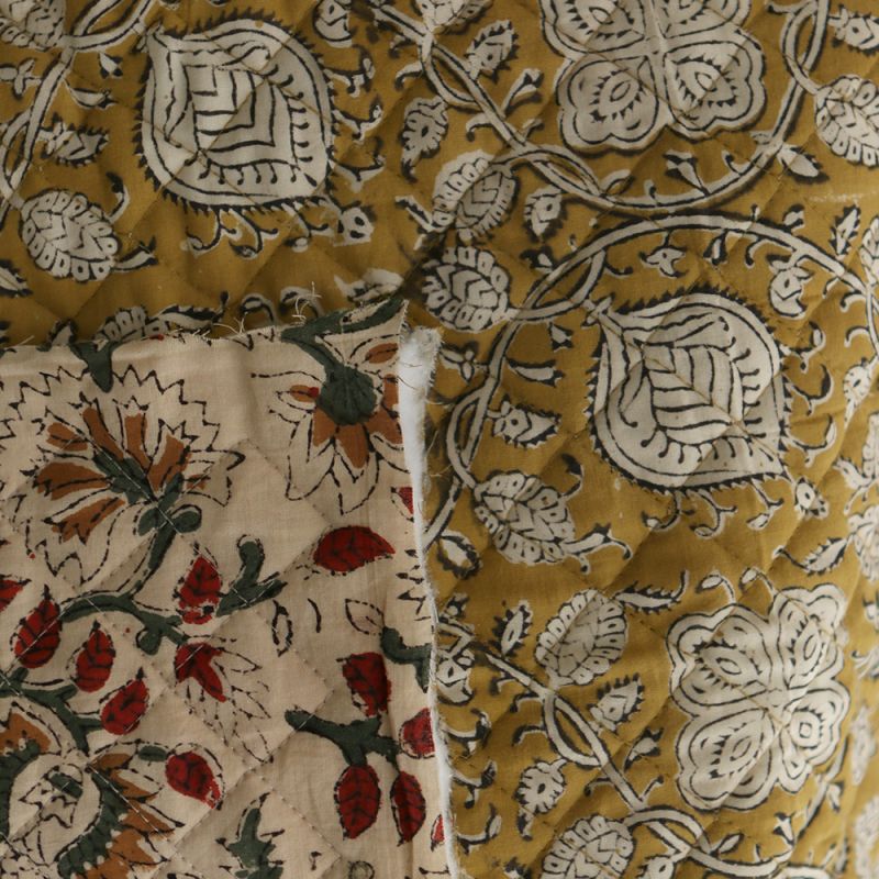 Nisha & Sita - Tissu indien matelassé double face coton hand block teal largeur 100cm Nisha & Sita - Tissu indien matelassé double face coton hand block teal largeur 100cm