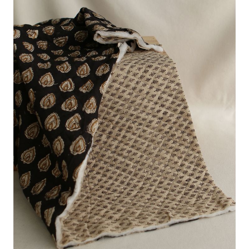 Kamala - Tissu indien matelassé double face coton hand block teal largeur 100cm Kamala - Tissu indien matelassé double face coton hand block teal largeur 100cm