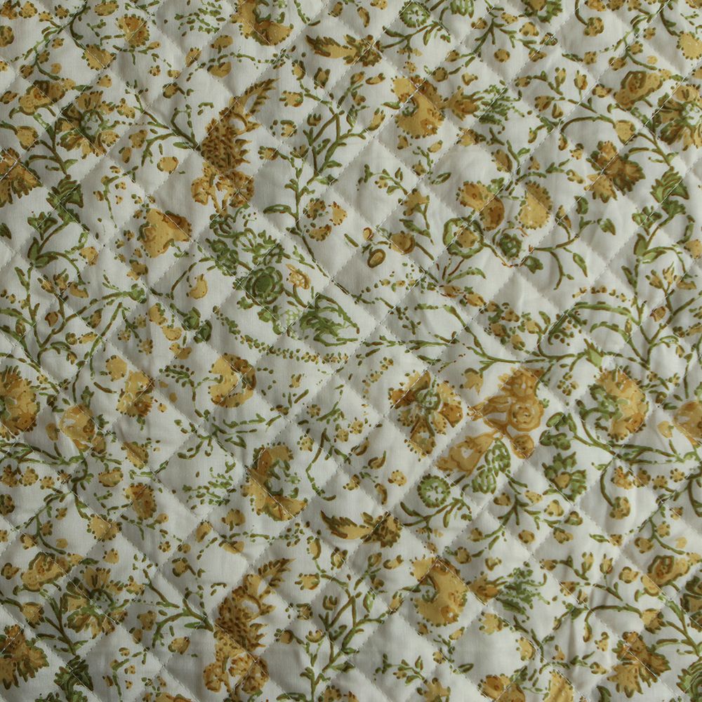 Karishma jaune - Tissu indien matelassé double face coton hand block largeur 100cm Karishma jaune - Tissu indien matelassé double face coton hand block largeur 100cm