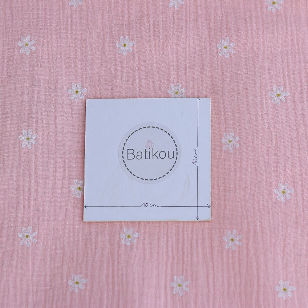 Daisy - Double gaze de coton marguerites fond rose Daisy - Double gaze de coton marguerites fond rose