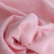 Daisy - Double gaze de coton marguerites fond rose Daisy - Double gaze de coton marguerites fond rose