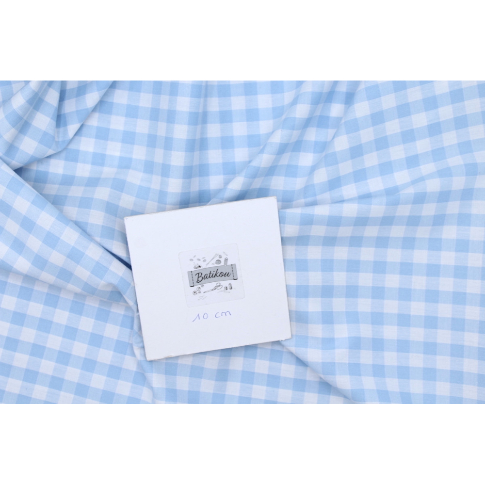 Coton vichy carreaux 10mm bleu layette Coton vichy carreaux 10mm bleu layette