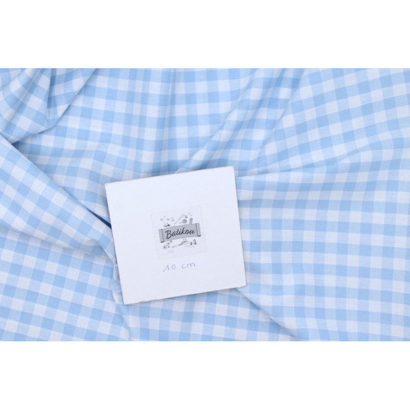 Coton vichy carreaux 10mm bleu layette Coton vichy carreaux 10mm bleu layette
