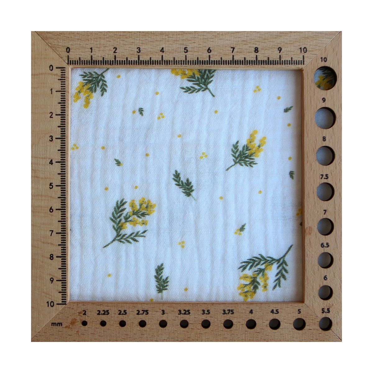 Mimosa - Double gaze coton BIO Exclusif blanc motif mimosa allégé Mimosa - Double gaze coton BIO Exclusif blanc motif mimosa allégé