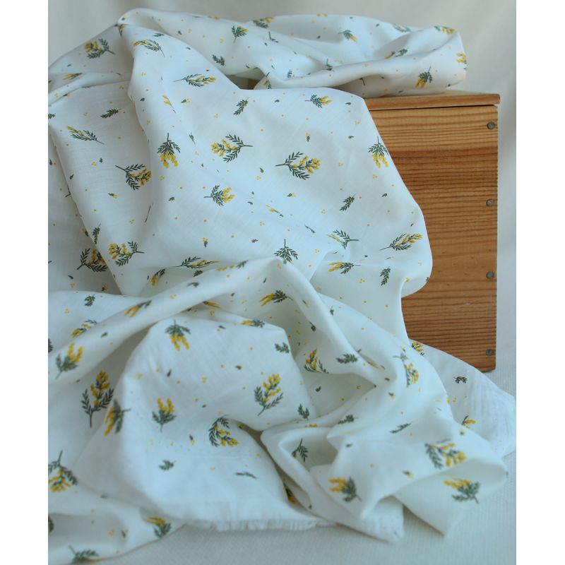 Mimosa - Batiste de coton douce à imprimé exclusif mimosa allégé