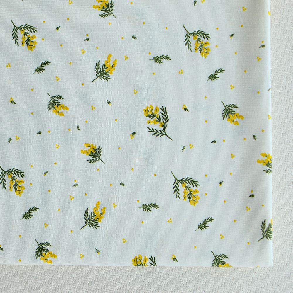 Mimosa - Jersey coton BIO motif exclusif mimosa allégé