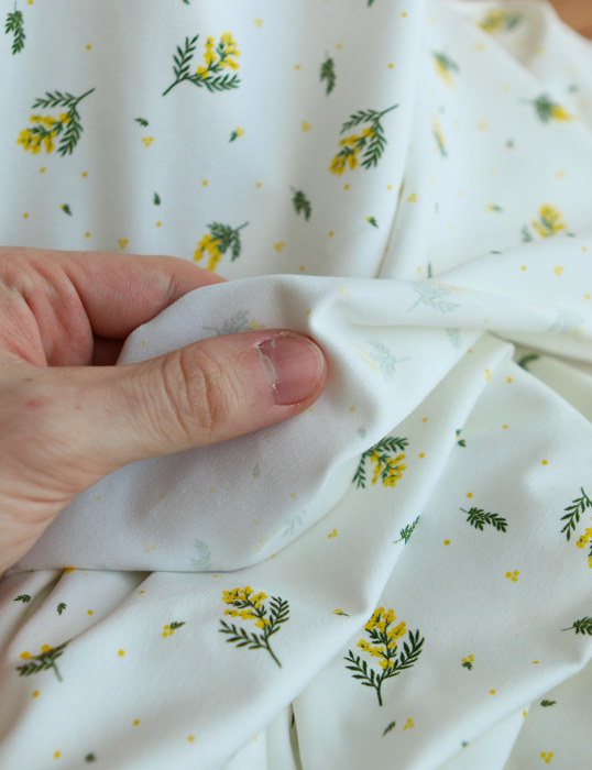 Mimosa - Jersey coton BIO motif exclusif mimosa allégé