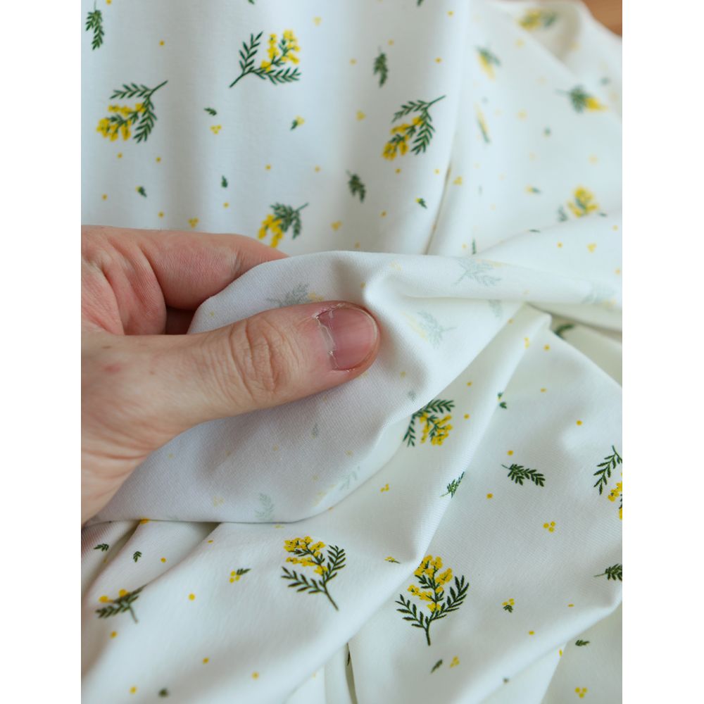Mimosa - Jersey coton BIO motif exclusif mimosa allégé