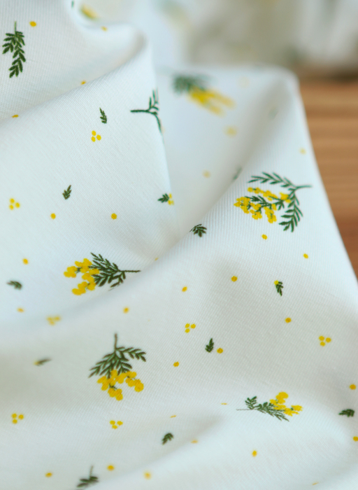 Mimosa - Jersey coton BIO motif exclusif mimosa allégé