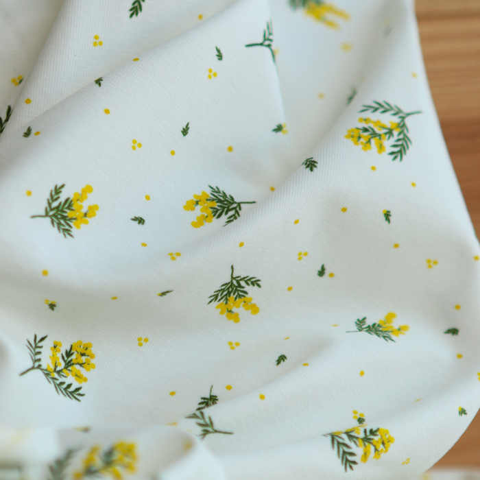 Mimosa - Jersey coton BIO motif exclusif mimosa allégé