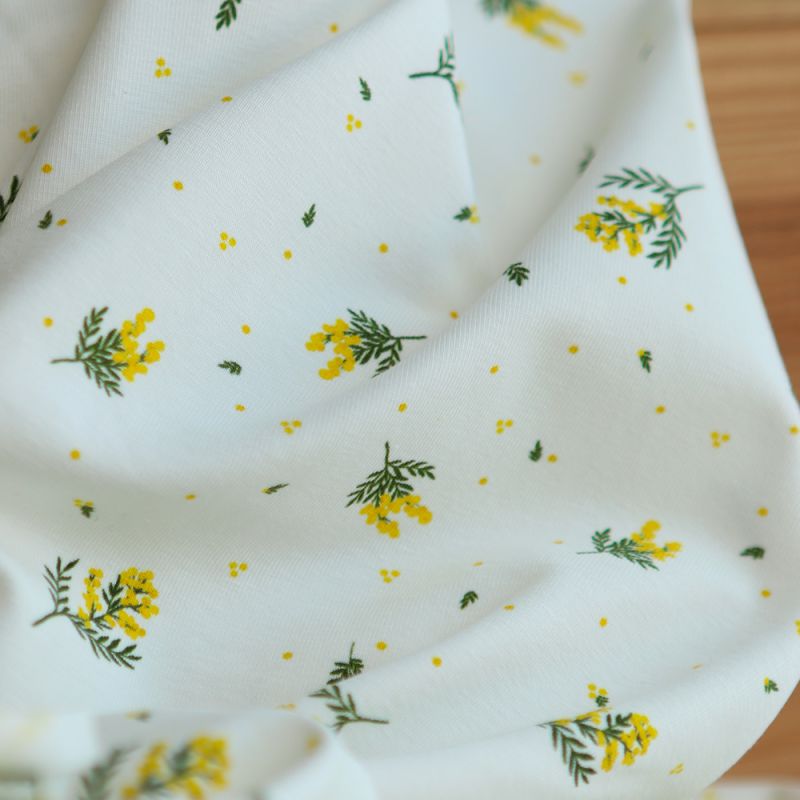 Mimosa - Jersey coton BIO motif exclusif mimosa allégé