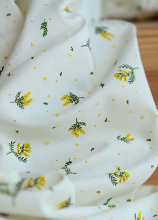 Mimosa - Jersey coton BIO motif exclusif mimosa allégé