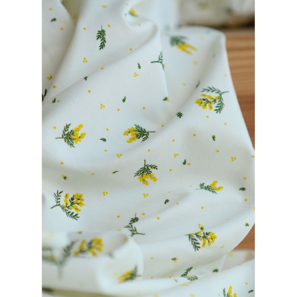 Mimosa - Jersey coton BIO motif exclusif mimosa allégé