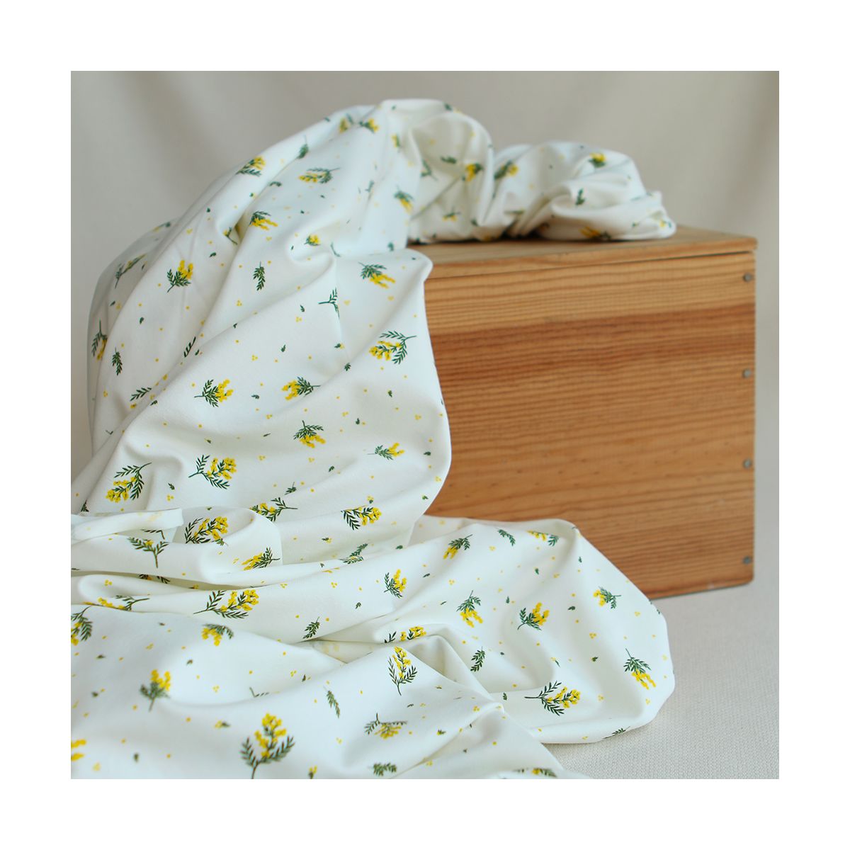 Mimosa - Jersey coton BIO motif exclusif mimosa allégé Mimosa - Jersey coton BIO motif exclusif mimosa allégé