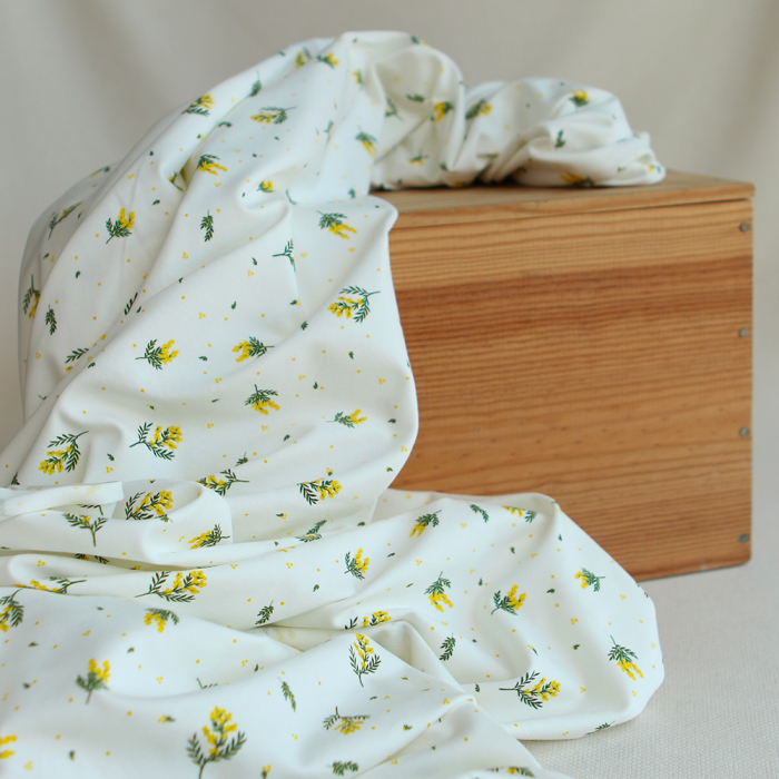 Mimosa - Jersey coton BIO motif exclusif mimosa allégé