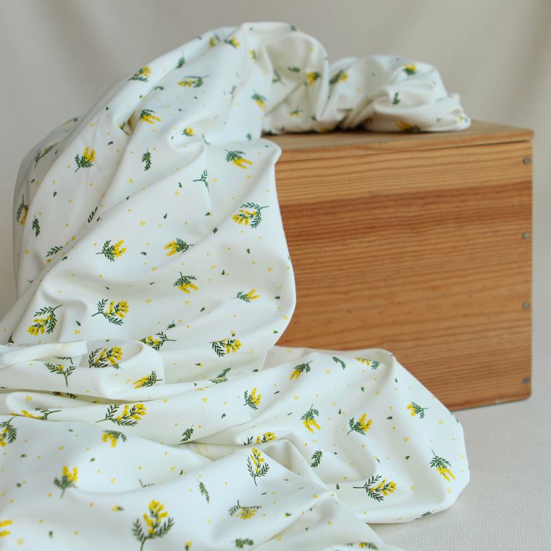 Mimosa - Jersey coton BIO motif exclusif mimosa allégé