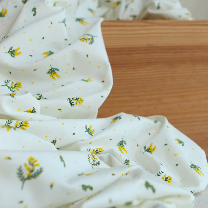 Mimosa - Jersey coton BIO motif exclusif mimosa allégé