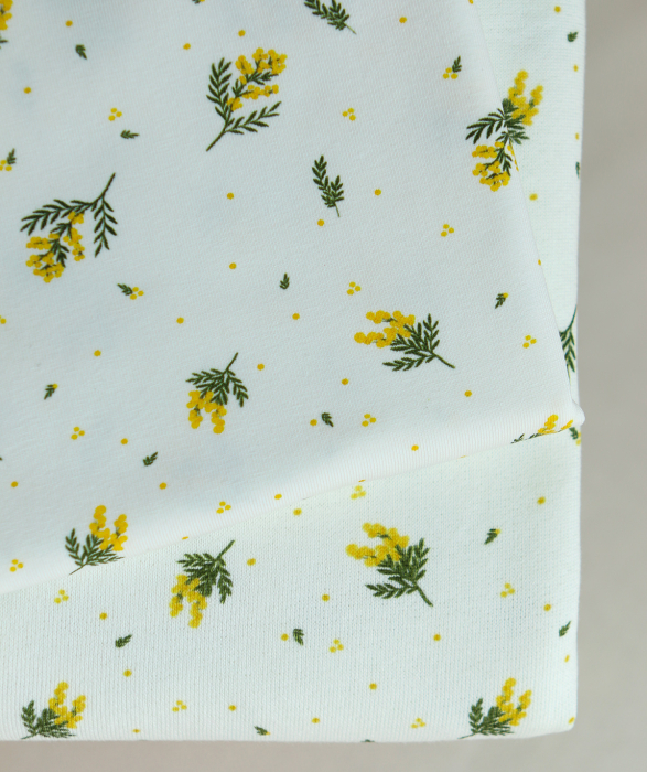 Mimosa - Jersey coton BIO motif exclusif mimosa allégé