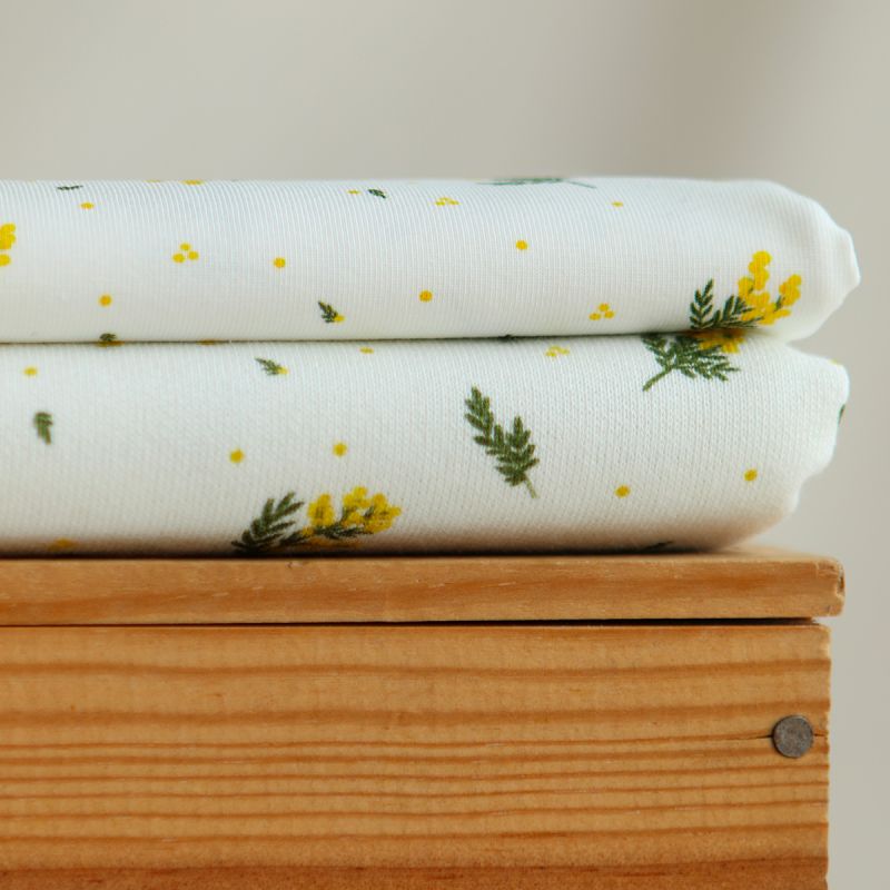 Mimosa - Jersey coton BIO motif exclusif mimosa allégé
