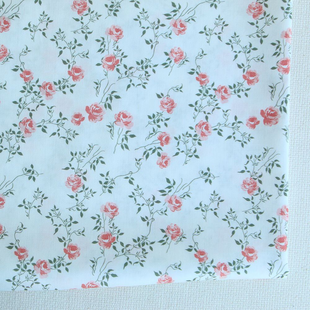 Marcelle - Batiste de coton douce à imprimé exclusif fleuri vert et rose