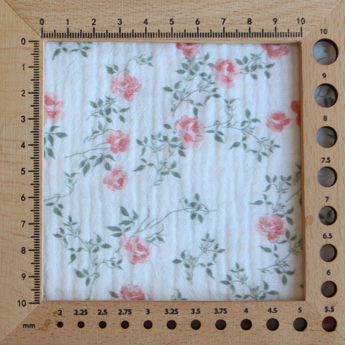 Marcelle - Double gaze coton BIO Exclusif blanc motif fleuri vert et rose