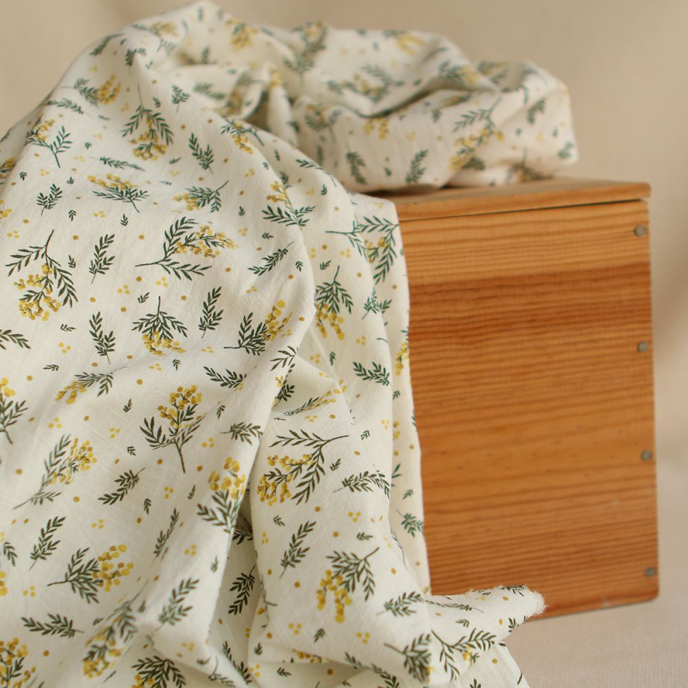 Mimosa - Coton lavé bio motif exclusif mimosa