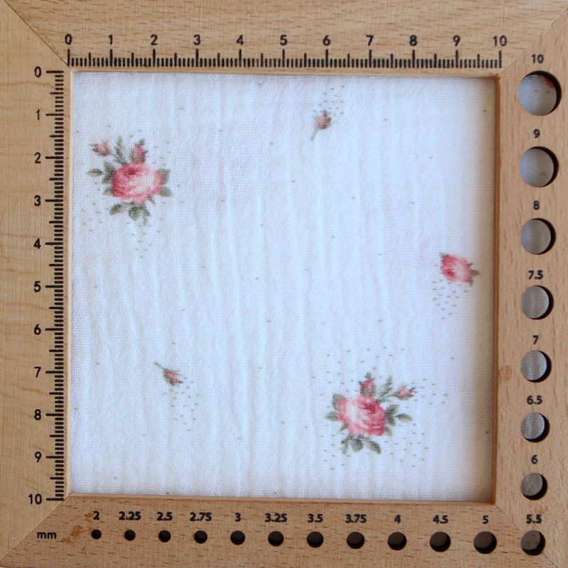 Christine - Double gaze coton BIO Exclusif blanc motif fleuri vert et rose