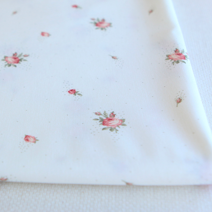 Christine - Popeline douce coton BIO organique fond blanc exclusif vert et rose