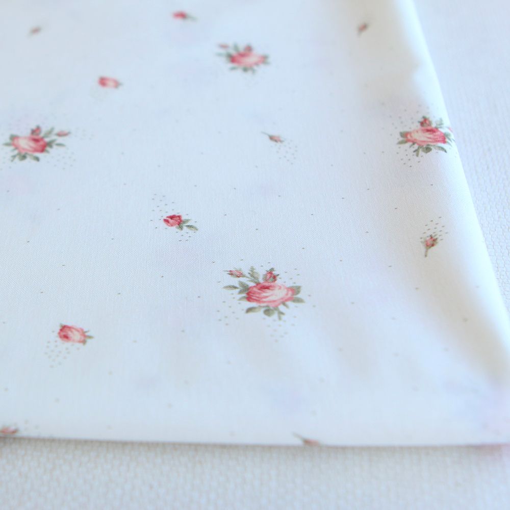 Christine - Popeline douce coton BIO organique fond blanc exclusif vert et rose