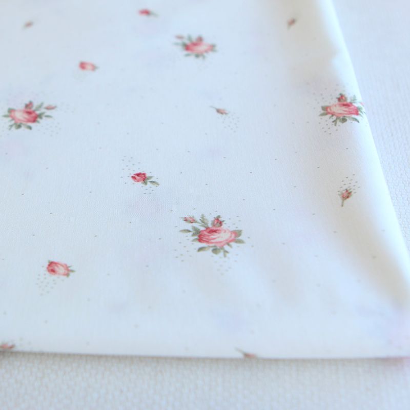 Christine - Popeline douce coton BIO organique fond blanc exclusif vert et rose