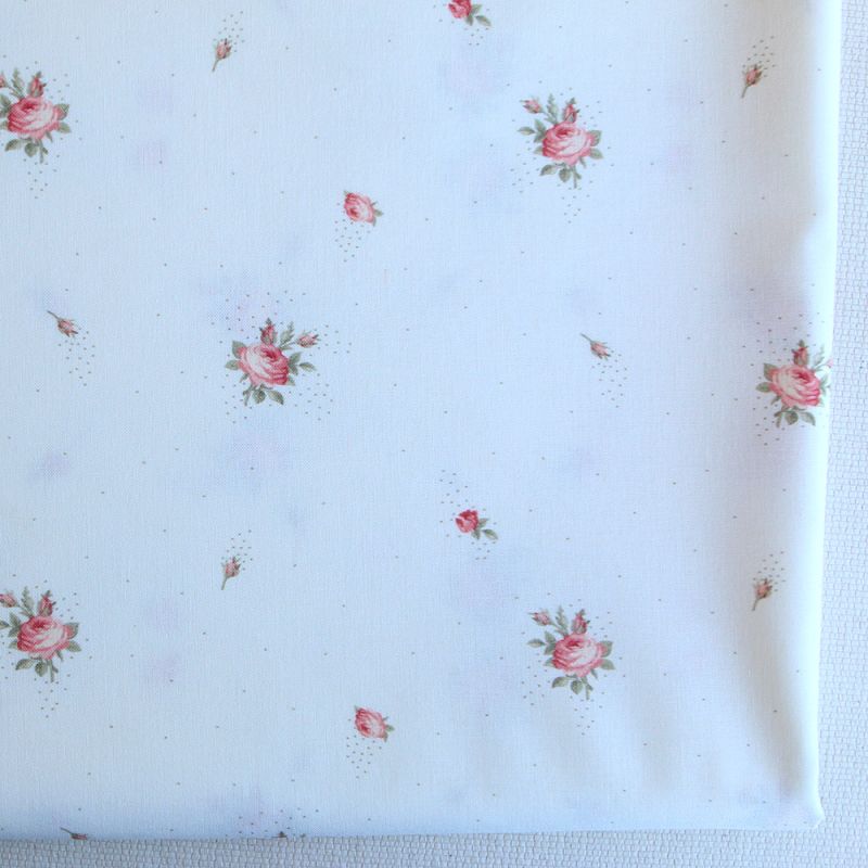 Christine - Popeline douce coton BIO organique fond blanc exclusif vert et rose