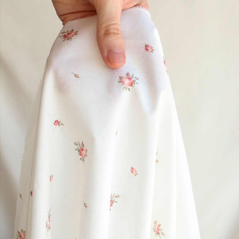 Christine - Popeline douce coton BIO organique fond blanc exclusif vert et rose